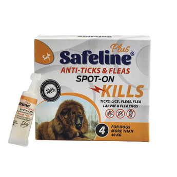 Safeline Plus anti-ticks and fleas spot-on packaging on a white background
