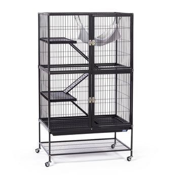 Himalaya tall black metal multi-level cat house with platforms, ladders and wheeled base