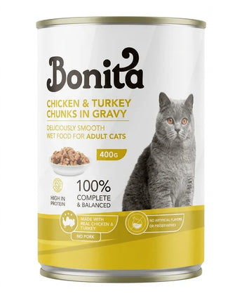 Bonita Chicken & Turkey Chunks in Gravy – Wet Cat Food 400g