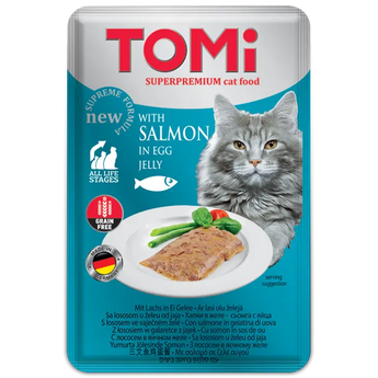 TOMi cat food package with a cat on the label