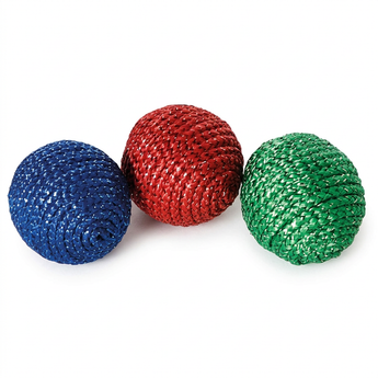 Naomi Catnip Cat Toy 3-piece set WE-326 with blue, red and green textured balls on a white background