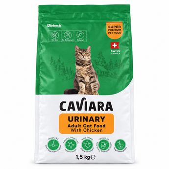 Caviara Urinary Adult Cat Food with Chicken 1.5 kg green bag on white background
