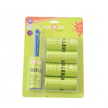 Naomi green pet hair roller pack with blue handle and spare rolls on a white background