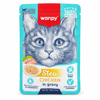Wanpy Stew Chicken in Gravy adult cat food 70g on white background