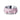 Pink pet bowl with cartoon face design and measurements on a white background