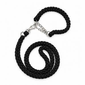 Black braided rope dog collar and leash set, size Small