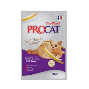 PROCAT - Sterilized - With Turkey - Wet Cat Food - Soft Chunks in Gravy - 100g