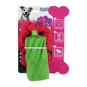 Orgo Green & Pink Nylon & Latex Plush Dog Toy